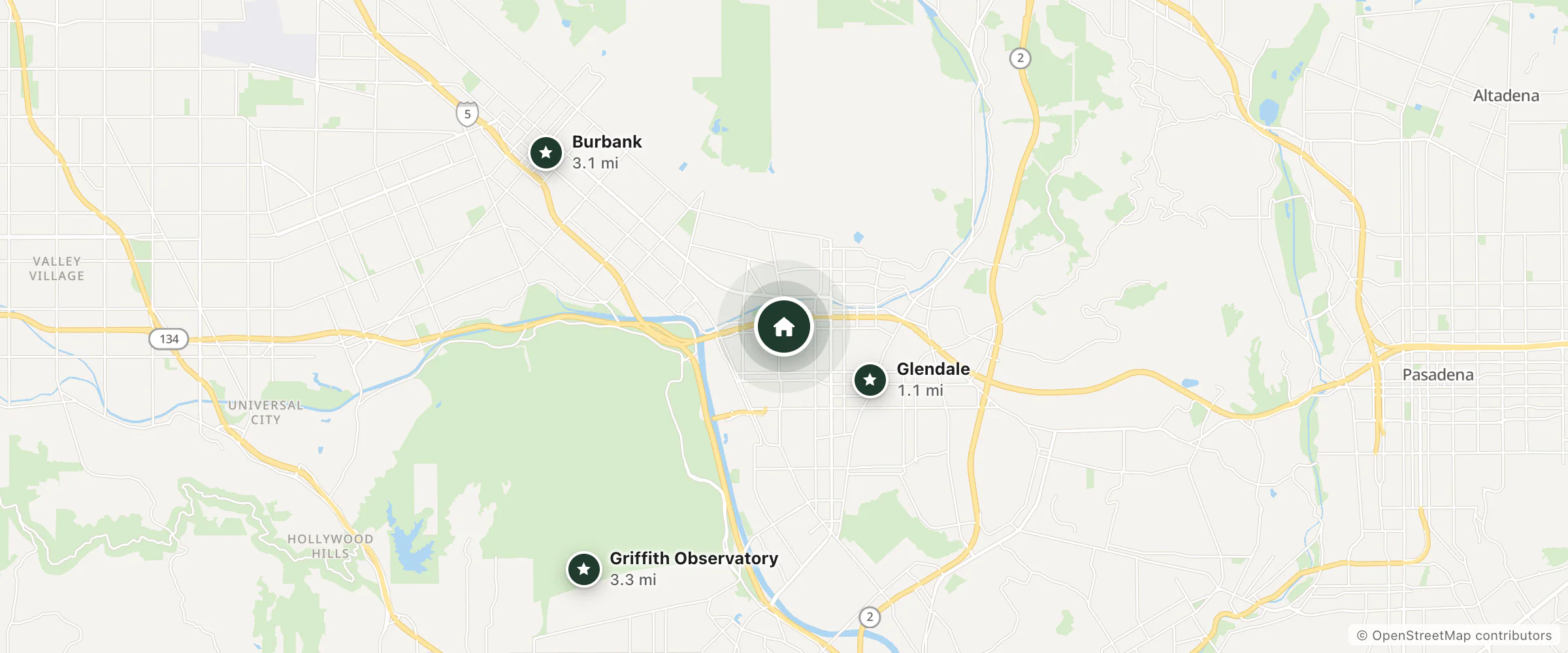 Map of Glendale Express Hotel and nearby Glendale, Burbank and Griffith Observatory