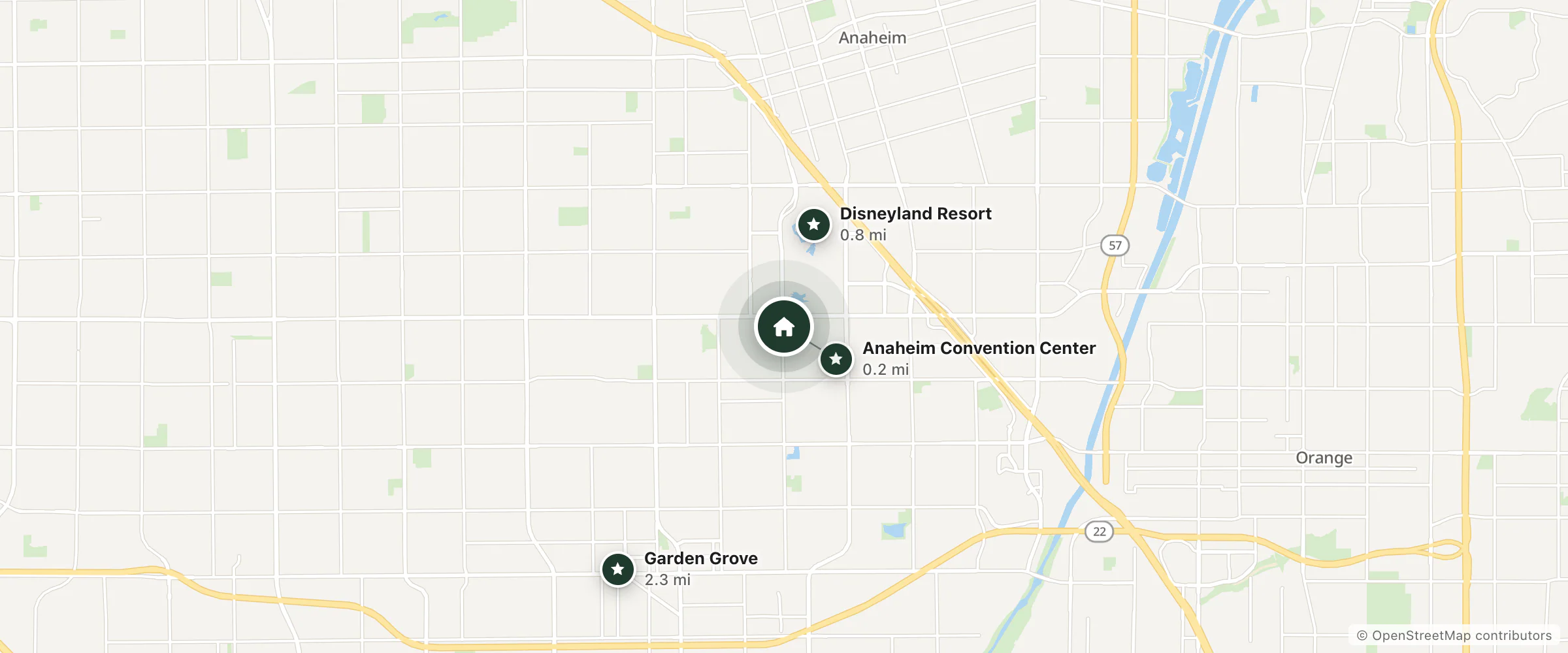 Map of Eden Roc Inn & Suites and nearby Anaheim Convention Center, Disneyland Resort and Garden Grove