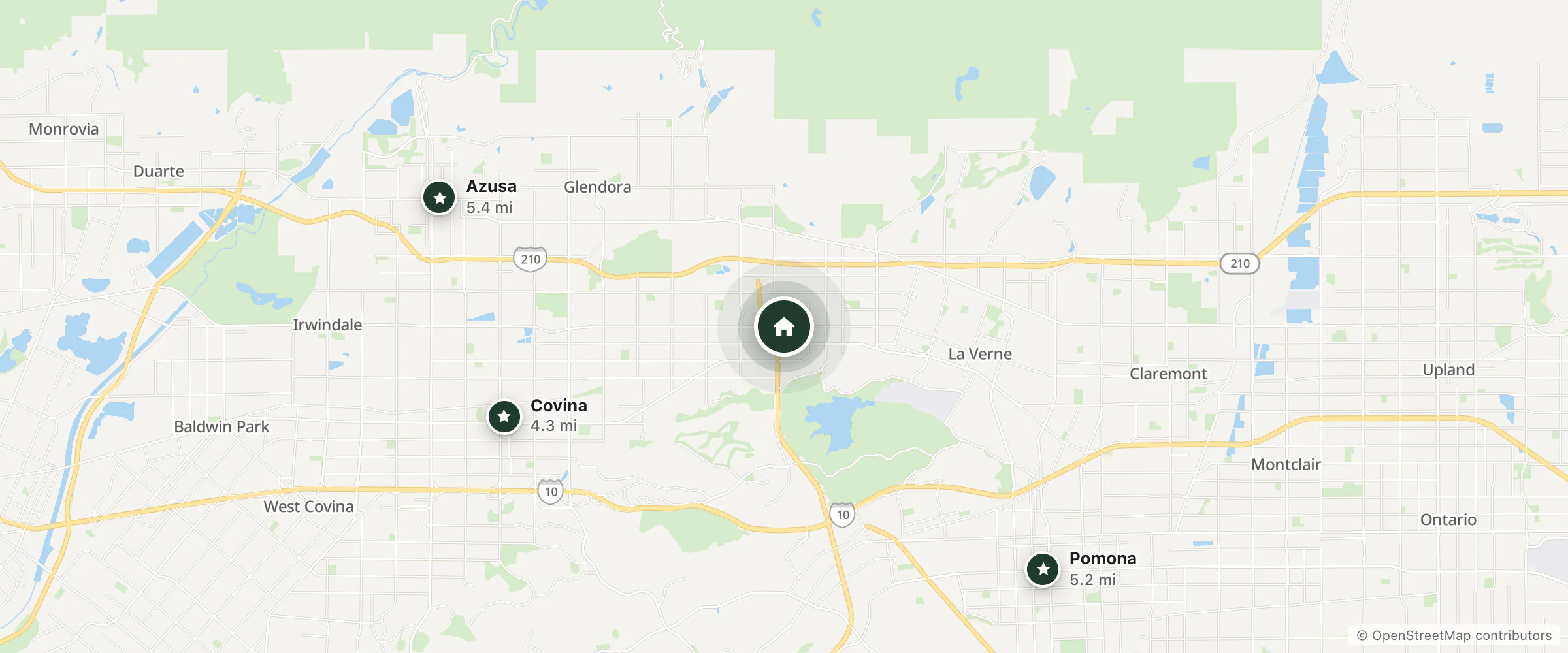 Map of Extended Stay America and nearby Covina, Pomona and Azusa