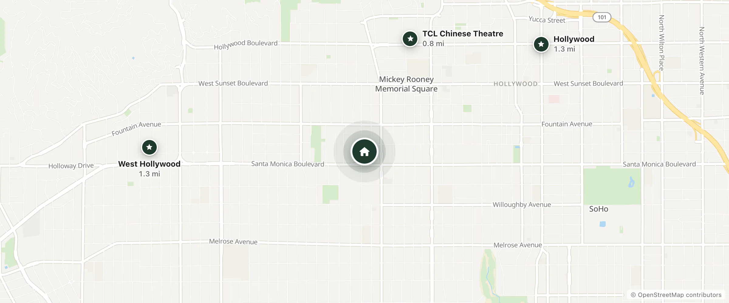 Map of Hotel Samy and nearby TCL Chinese Theatre, Hollywood and West Hollywood