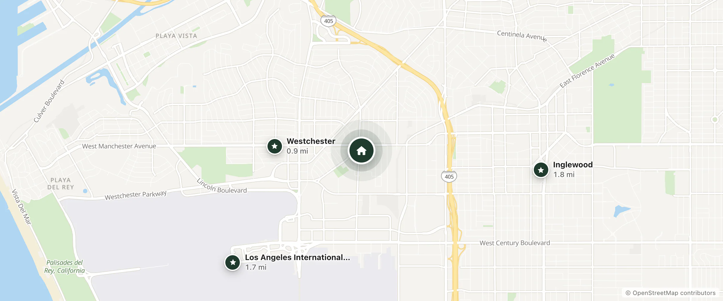Map of Holiday Inn Express Los Angeles - LAX Airport and nearby Westchester, Los Angeles International Airport and Inglewood
