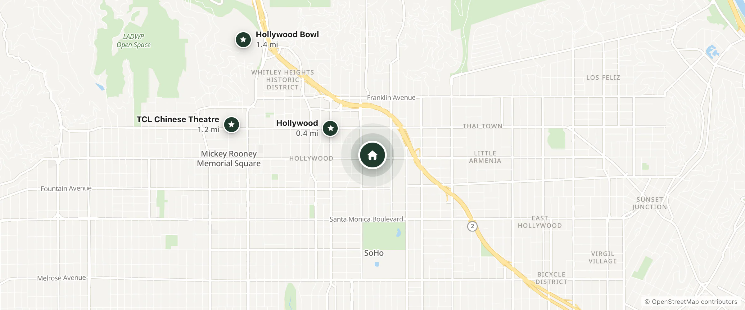 Map of Hollywood Palms Inn & Suites and nearby Hollywood, TCL Chinese Theatre and Hollywood Bowl