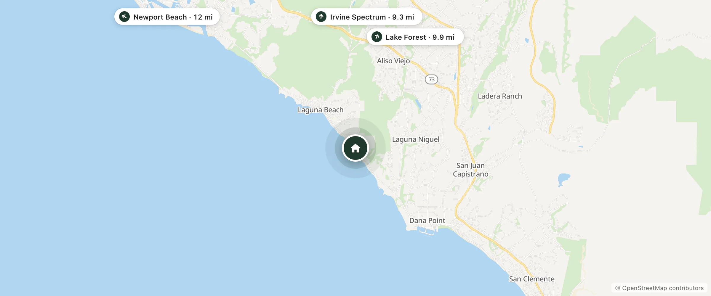 Map of Le Petit Pali Laguna Beach and nearby Irvine Spectrum, Lake Forest and Newport Beach
