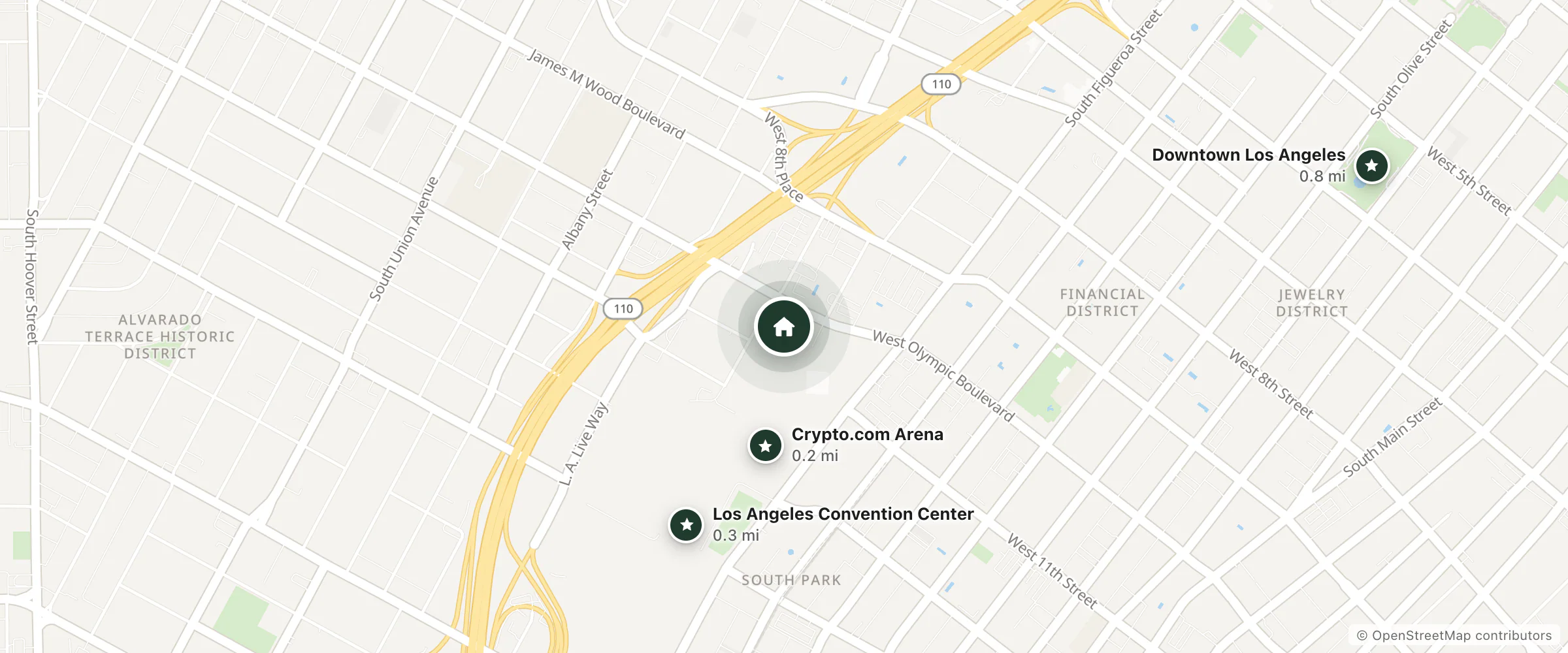 Map of The Ritz-Carlton, Los Angeles and nearby Crypto.com Arena, Los Angeles Convention Center and Downtown Los Angeles