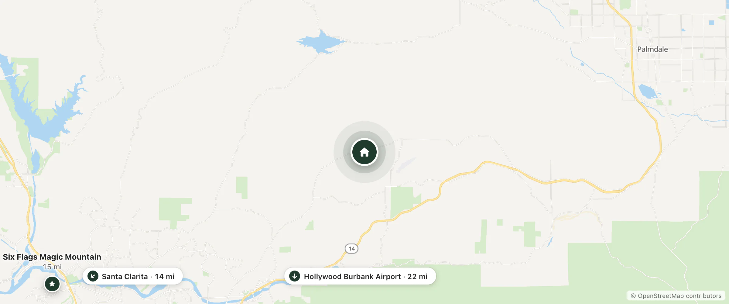 Map of Sierra Pelona Motel and nearby Santa Clarita, Six Flags Magic Mountain and Hollywood Burbank Airport