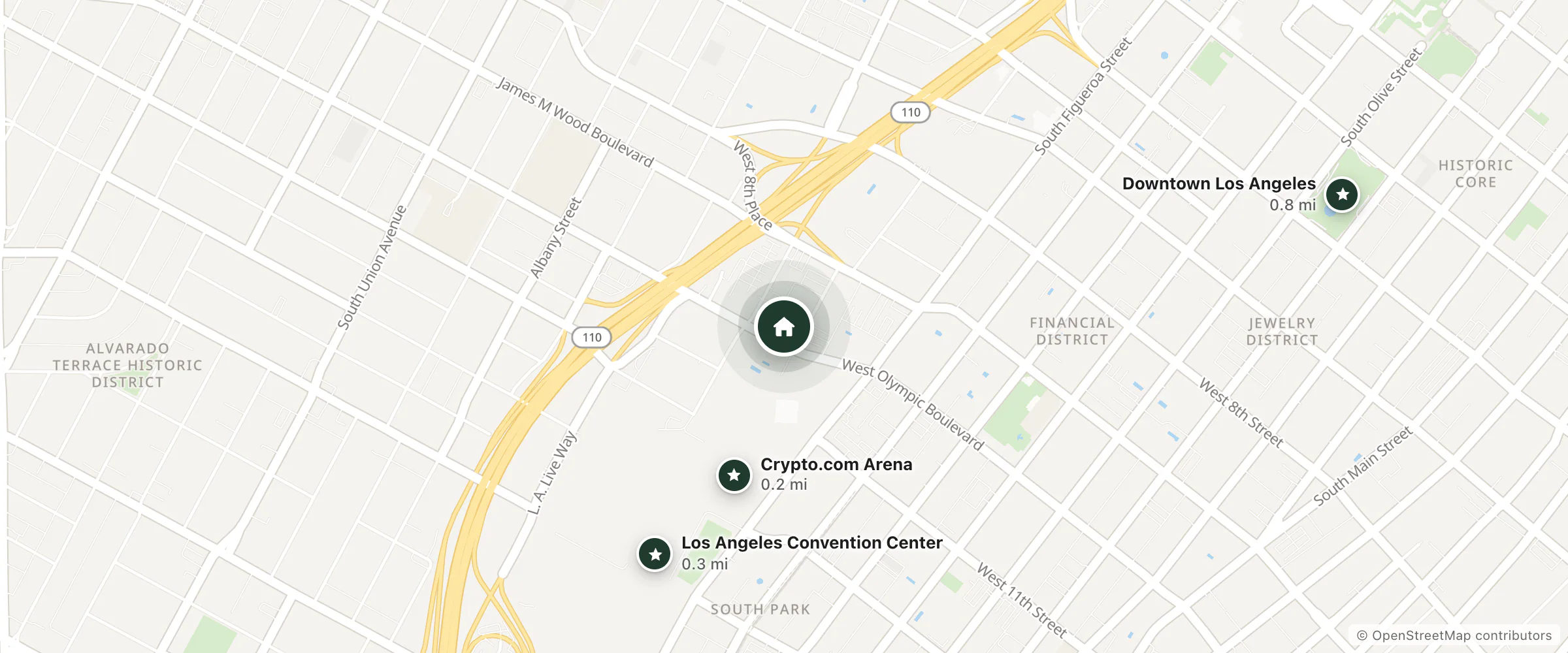 Map of Courtyard By Marriott and nearby Crypto.com Arena, Los Angeles Convention Center and Downtown Los Angeles
