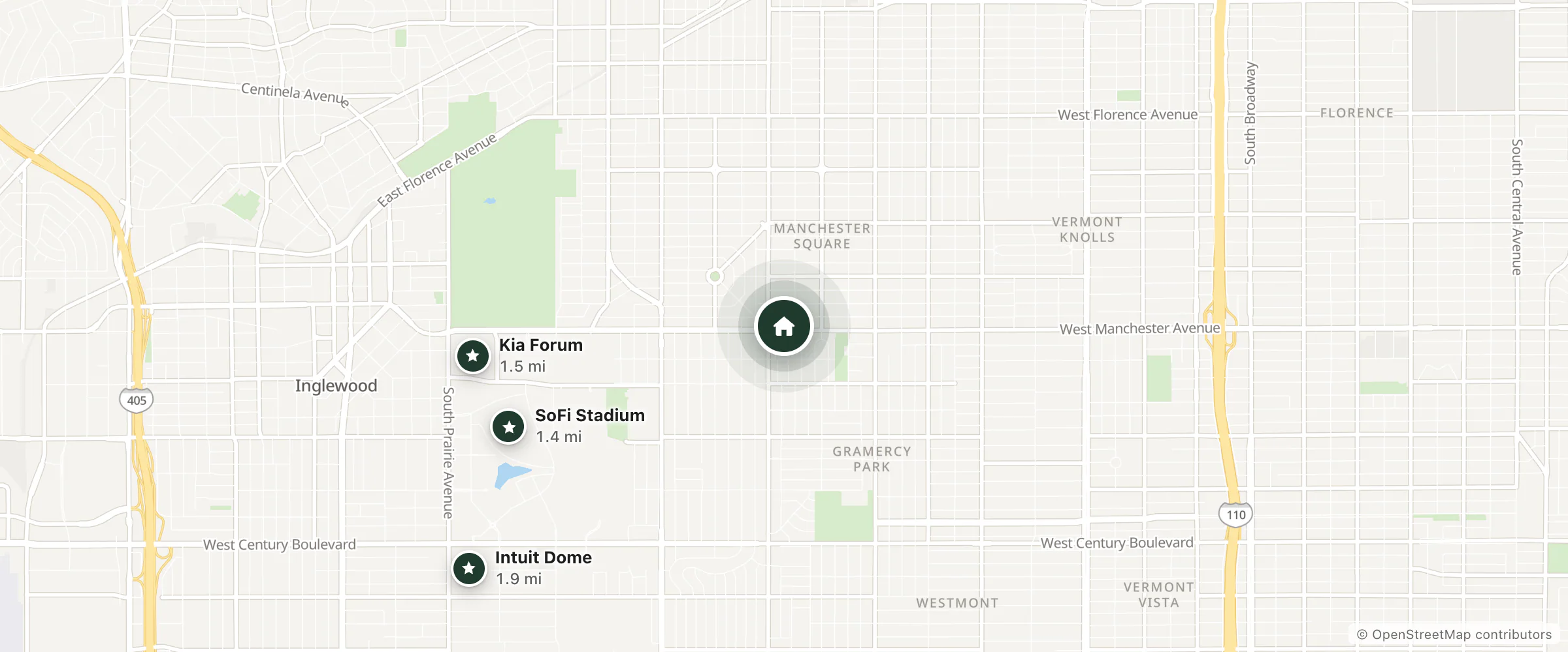 Map of Ricky Motel and nearby SoFi Stadium, Kia Forum and Intuit Dome