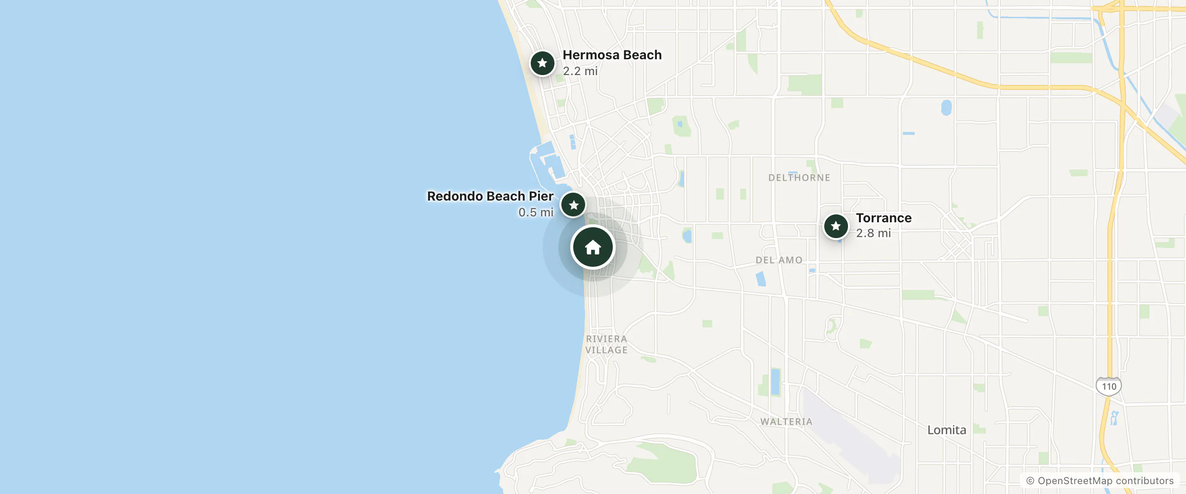 Map of Esplanade BnB and nearby Redondo Beach Pier, Hermosa Beach and Torrance