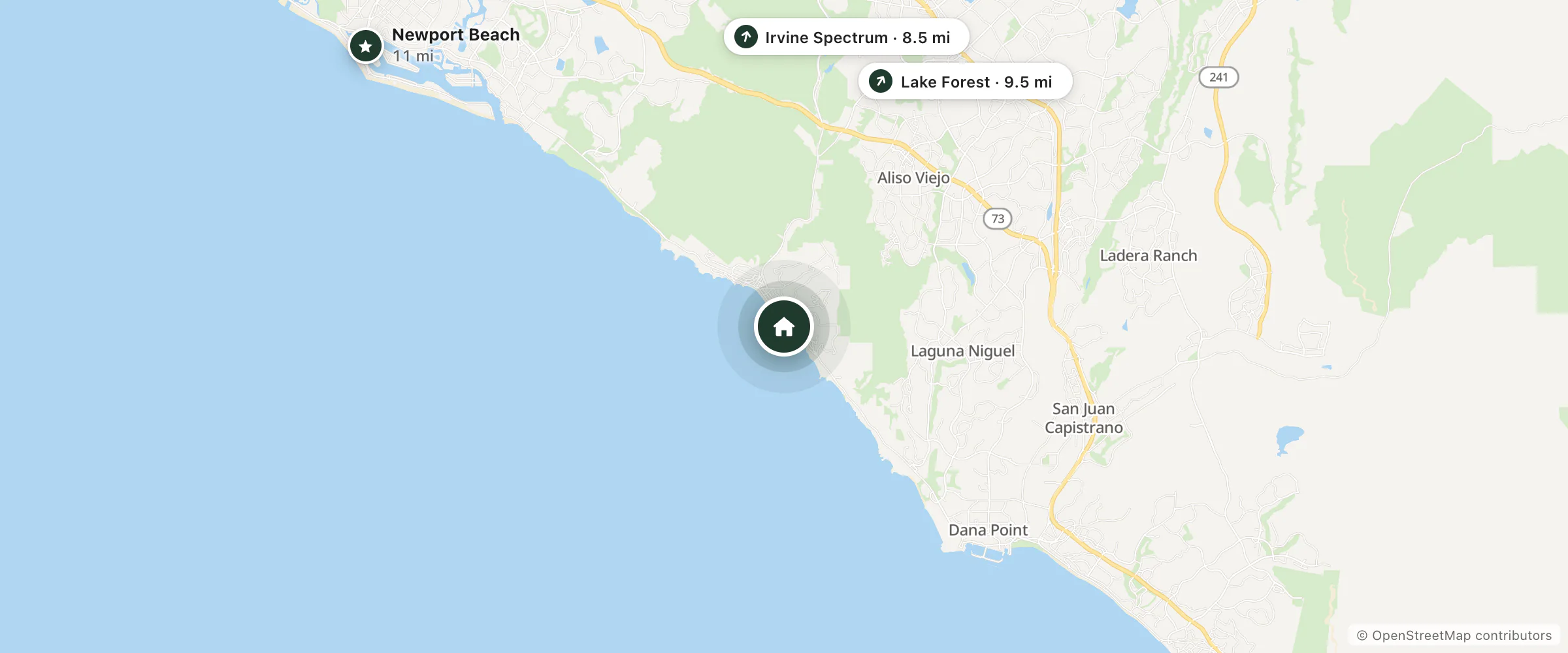Map of Surf & Sand Laguna Beach and nearby Irvine Spectrum, Lake Forest and Newport Beach
