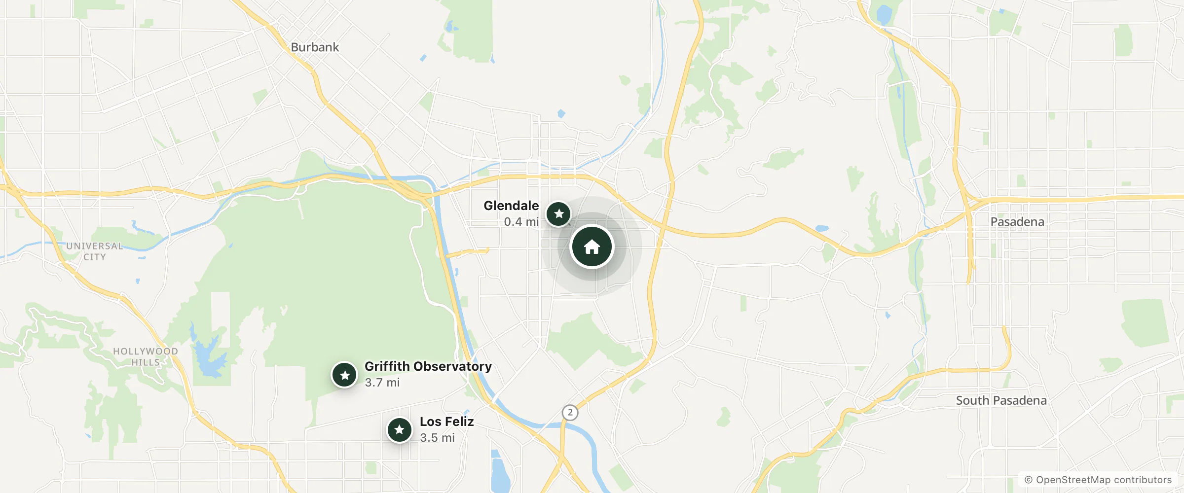 Map of Holiday Inn Express & Suites Glendale Downtown By Ihg and nearby Glendale, Los Feliz and Griffith Observatory