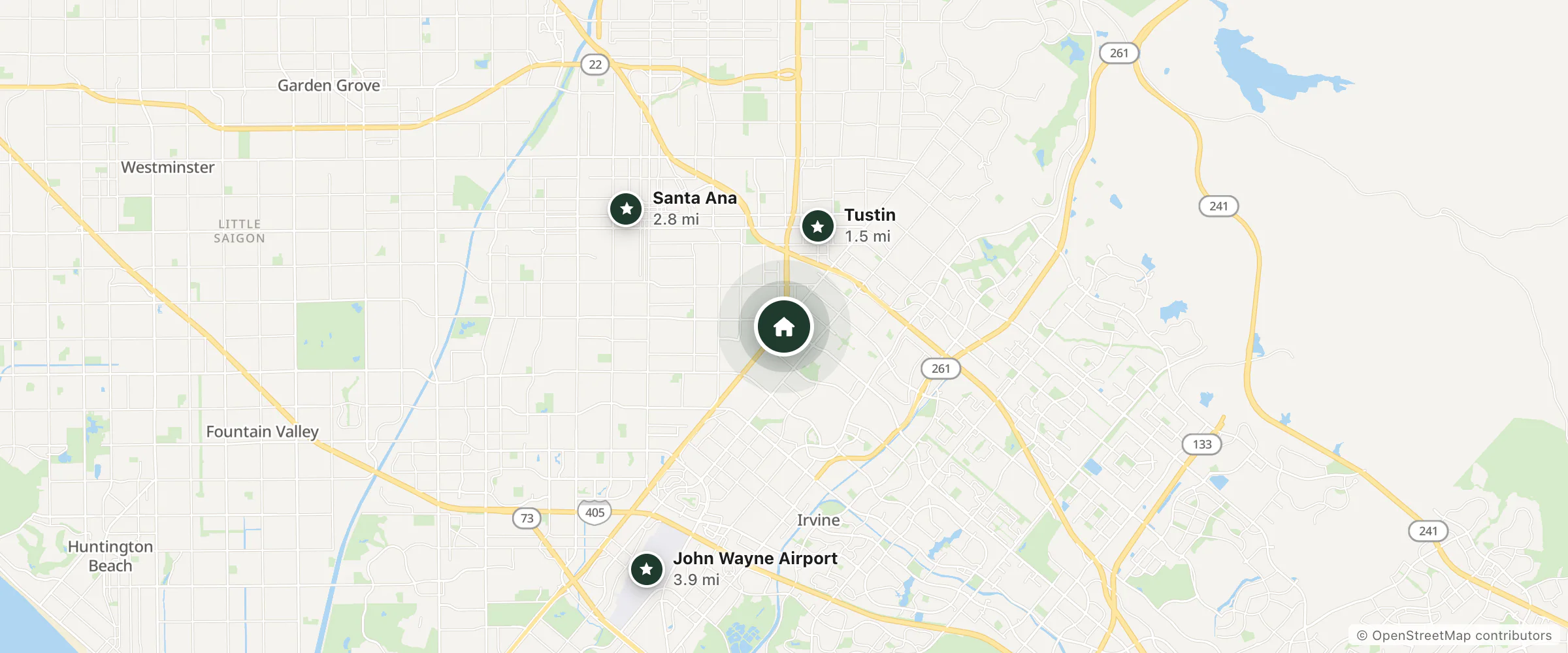 Map of Fairfield by Marriott Inn & Suites Tustin Orange County and nearby Tustin, Santa Ana and John Wayne Airport