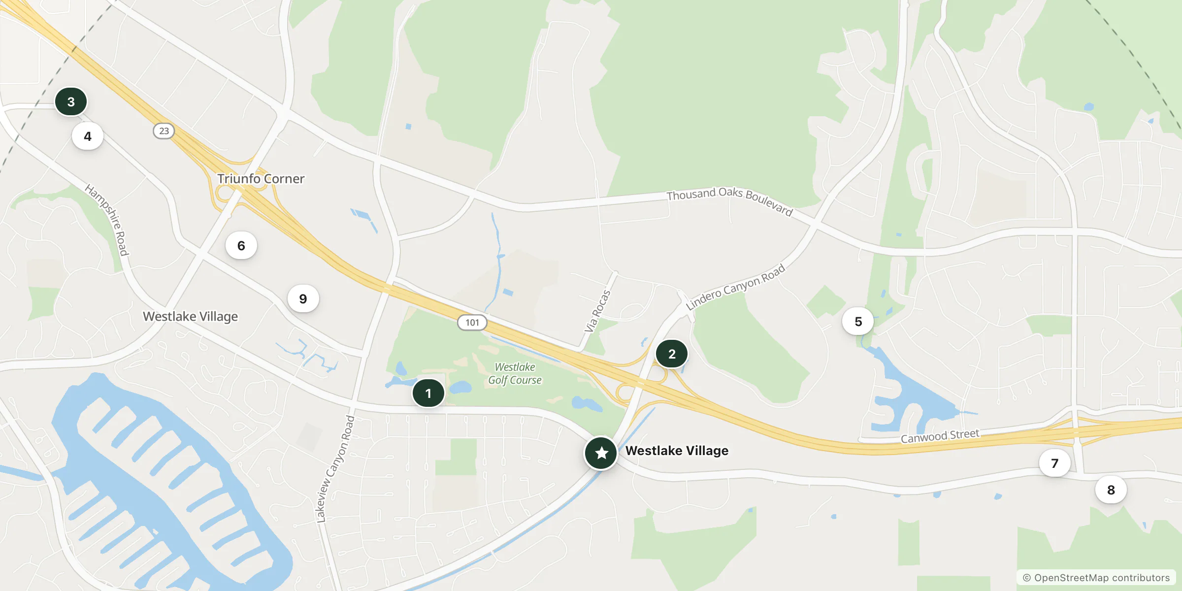 Map of hotels near Westlake Village
