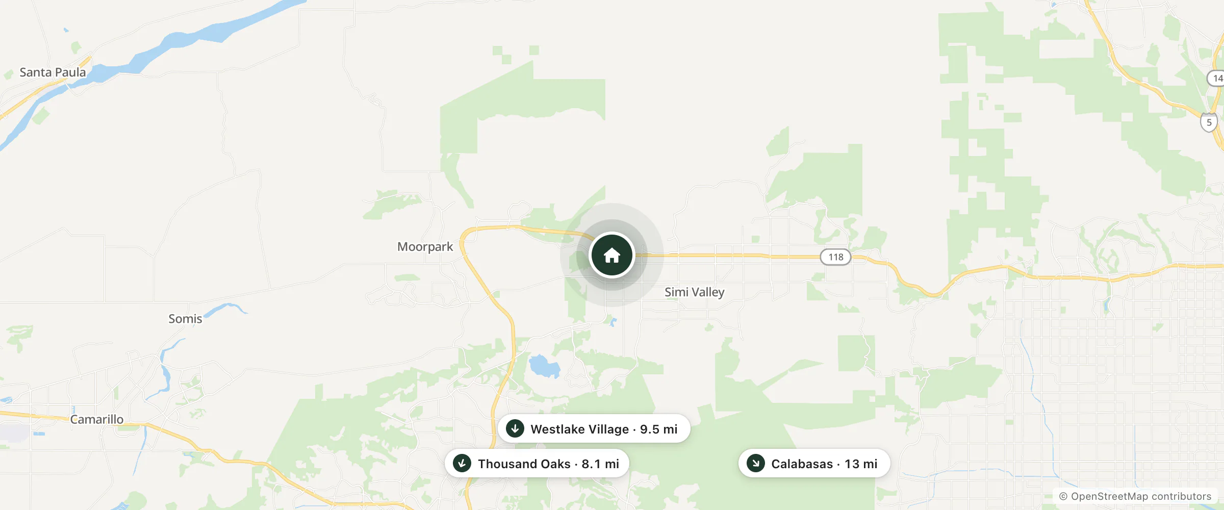 Map of Courtyard by Marriott Ventura Simi Valley and nearby Thousand Oaks, Westlake Village and Calabasas