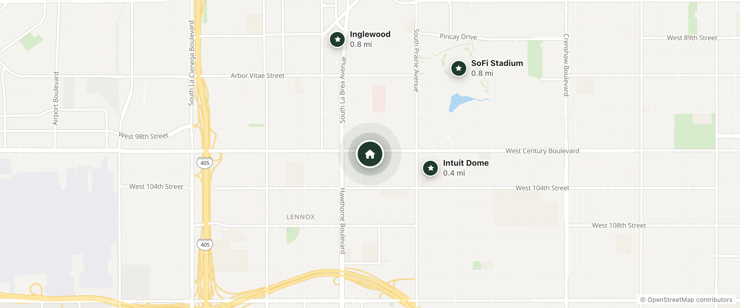 Map of Royal Comfort Motel Budget Host Inns and nearby Intuit Dome, Inglewood and SoFi Stadium
