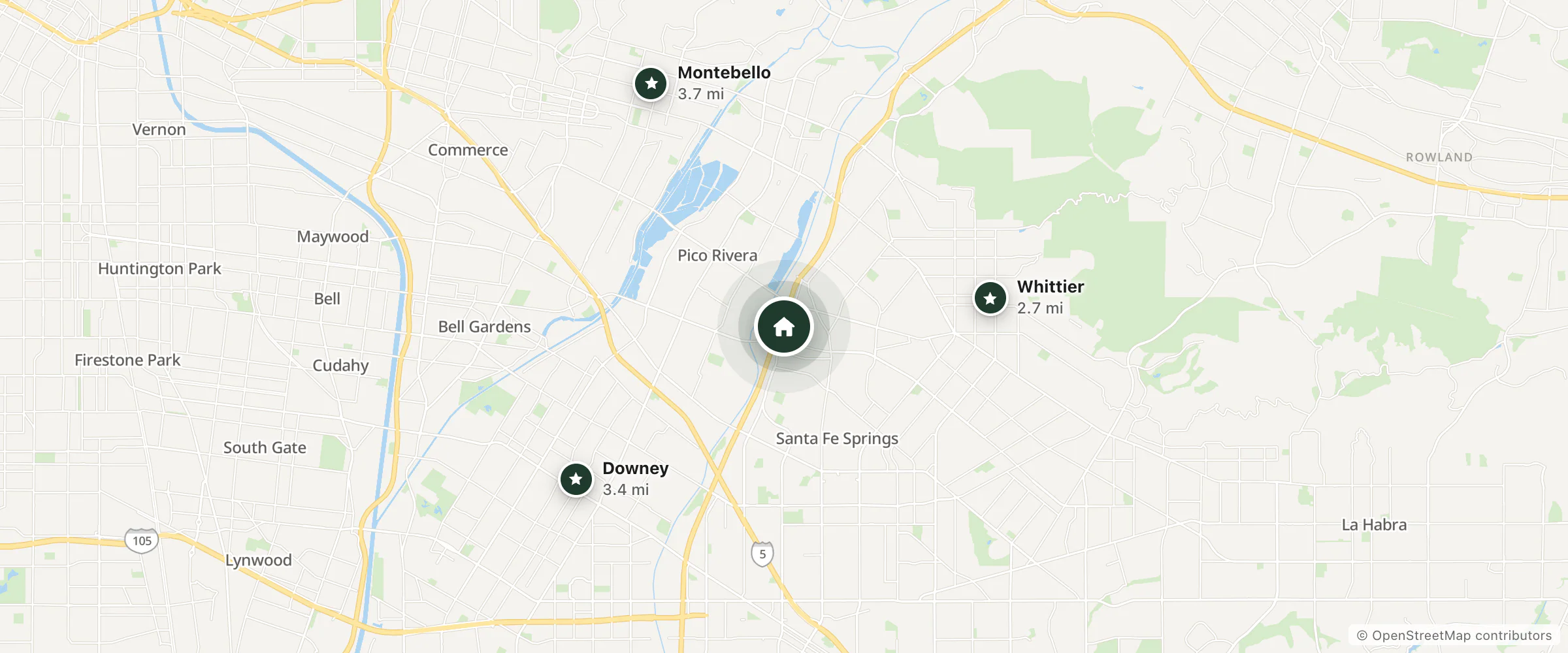 Map of Motel 6 Whittier, CA - Los Angeles and nearby Whittier, Downey and Montebello