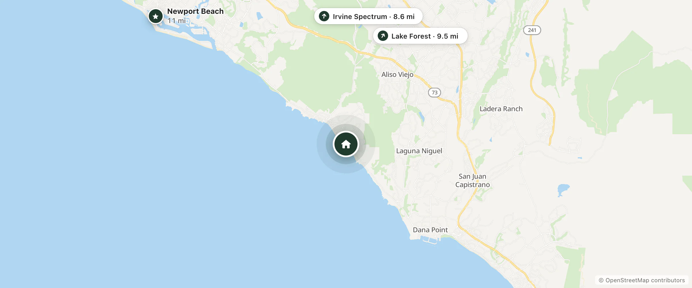 Map of Laguna Beach Inn and nearby Irvine Spectrum, Lake Forest and Newport Beach