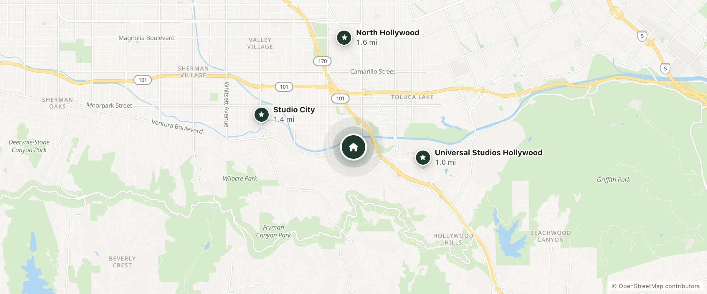 Map of El Royale Gardens Near Universal Studios and nearby Universal Studios Hollywood, Studio City and North Hollywood