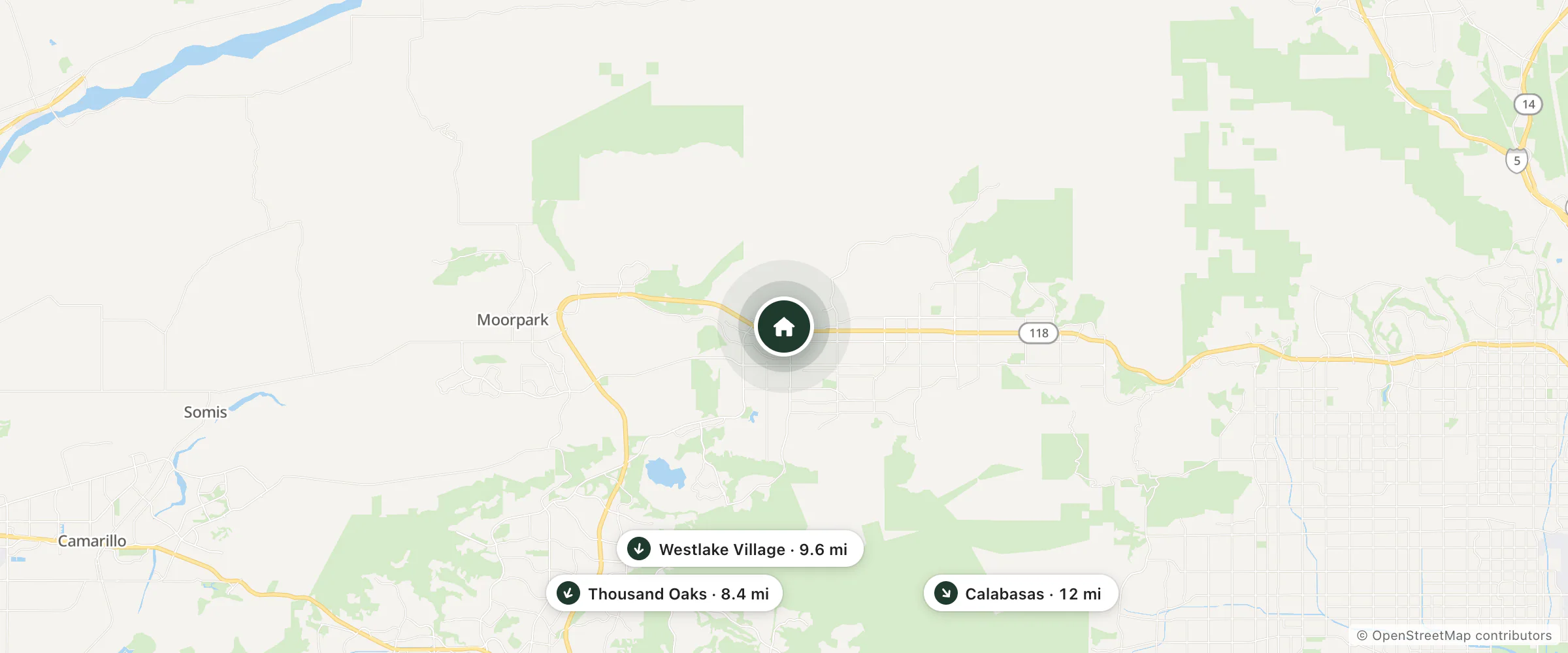 Map of Grand Vista Hotel and nearby Thousand Oaks, Westlake Village and Calabasas