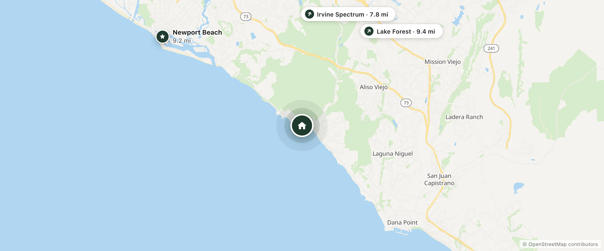 Map of Laguna Seacliff and nearby Irvine Spectrum, Newport Beach and Lake Forest