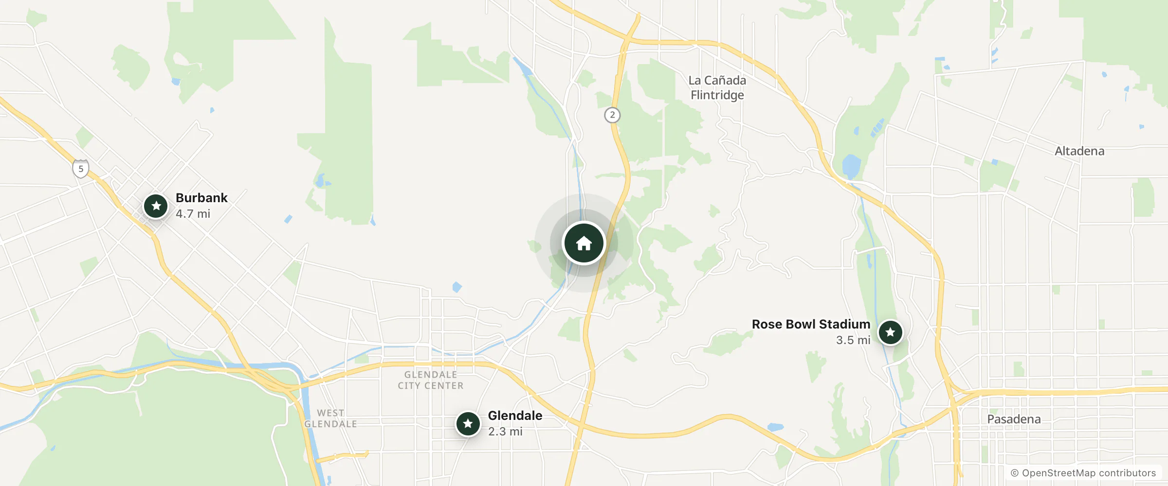 Map of Villa Marisa and nearby Glendale, Rose Bowl Stadium and Burbank