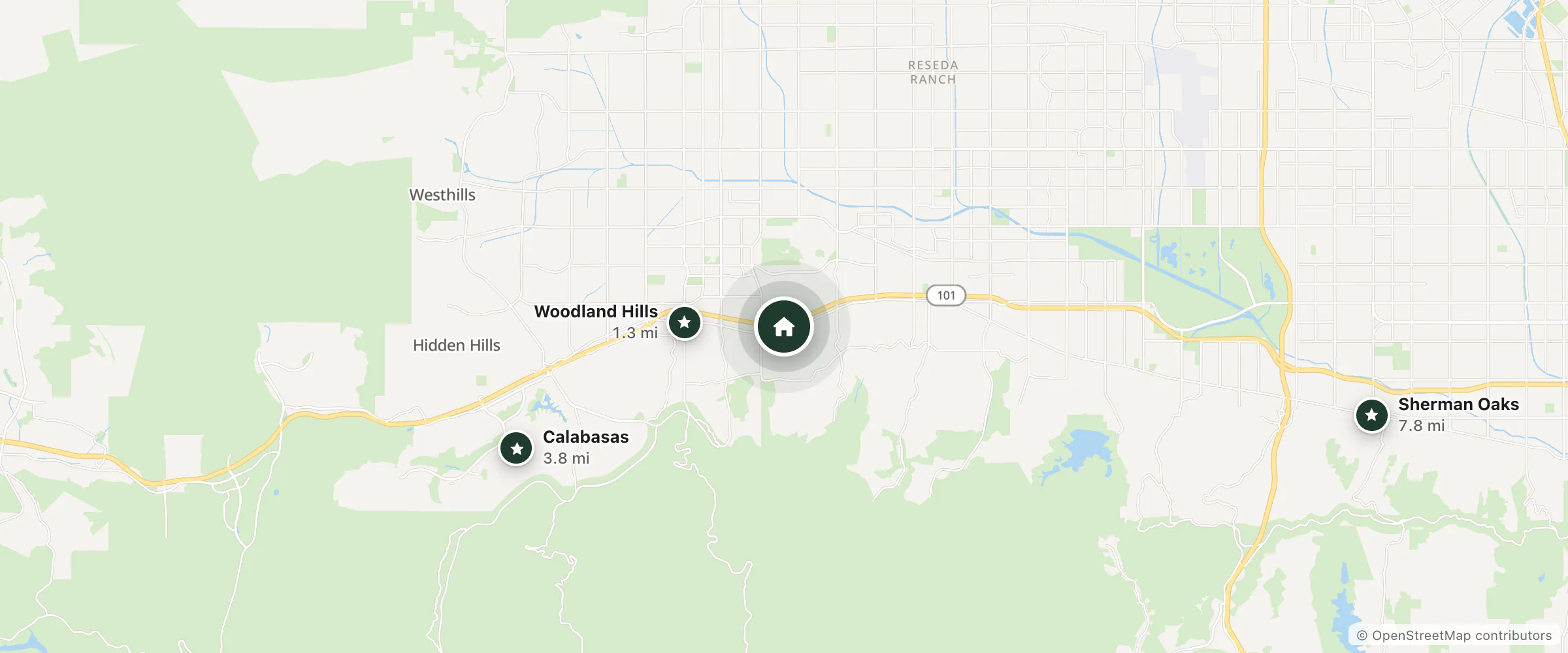 Map of Vista Pacifica At Broadbeach and nearby Woodland Hills, Calabasas and Sherman Oaks
