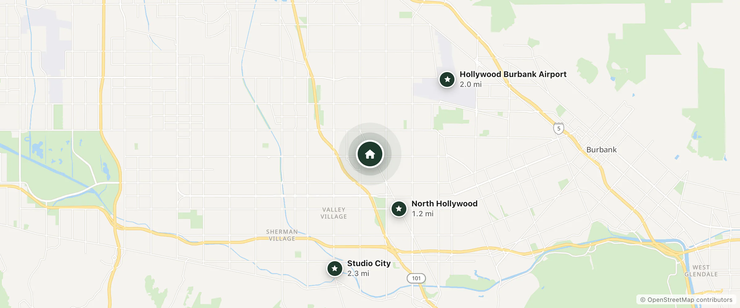 Map of Ritz Motel and nearby North Hollywood, Hollywood Burbank Airport and Studio City