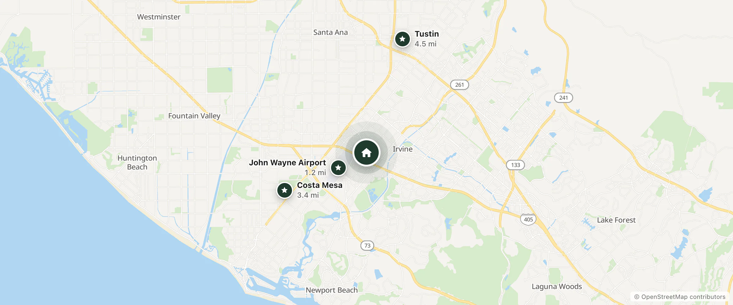 Map of Embassy Suites by Hilton Irvine Orange County Airport and nearby John Wayne Airport, Costa Mesa and Tustin
