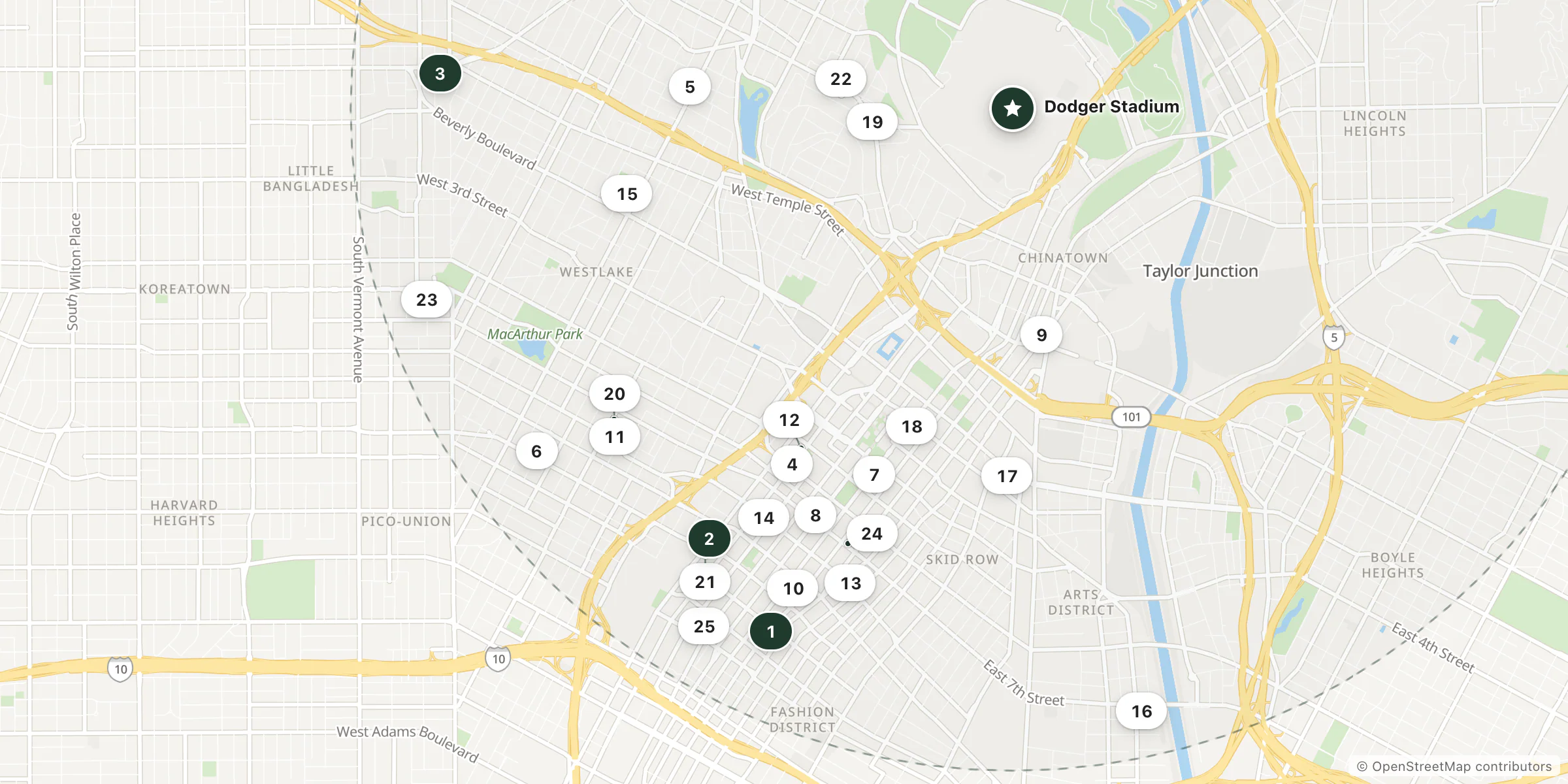 Map of hotels near Dodger Stadium