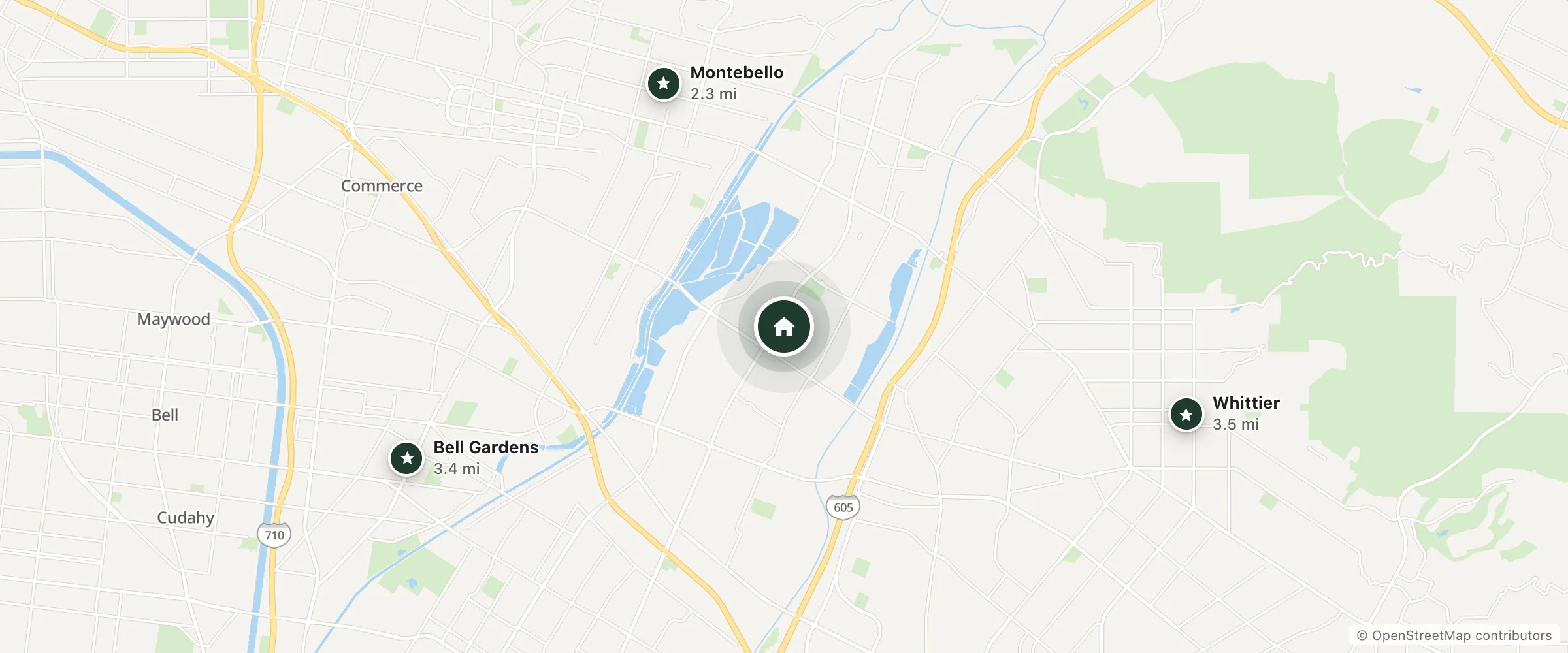 Map of Knights Inn Pico Rivera and nearby Montebello, Bell Gardens and Whittier