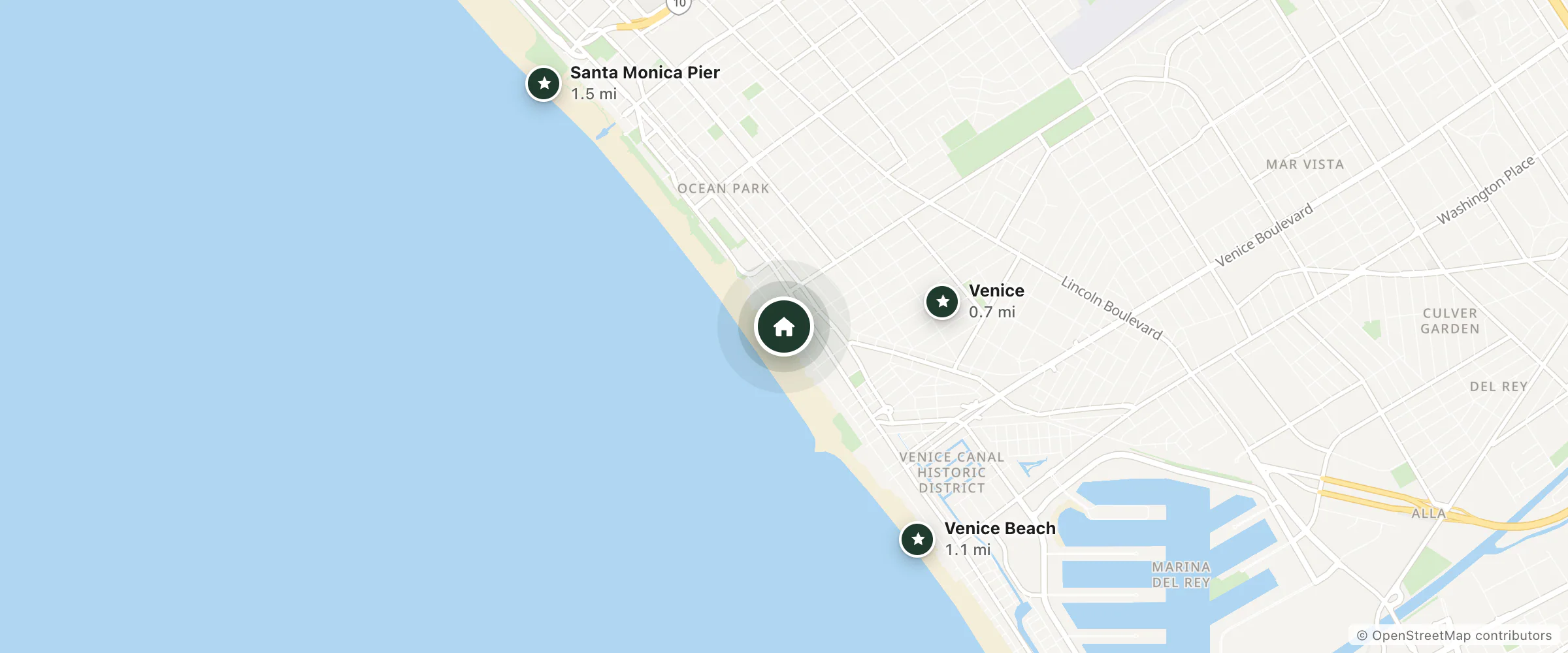 Map of Su Casa at Venice Beach and nearby Venice, Venice Beach and Santa Monica Pier