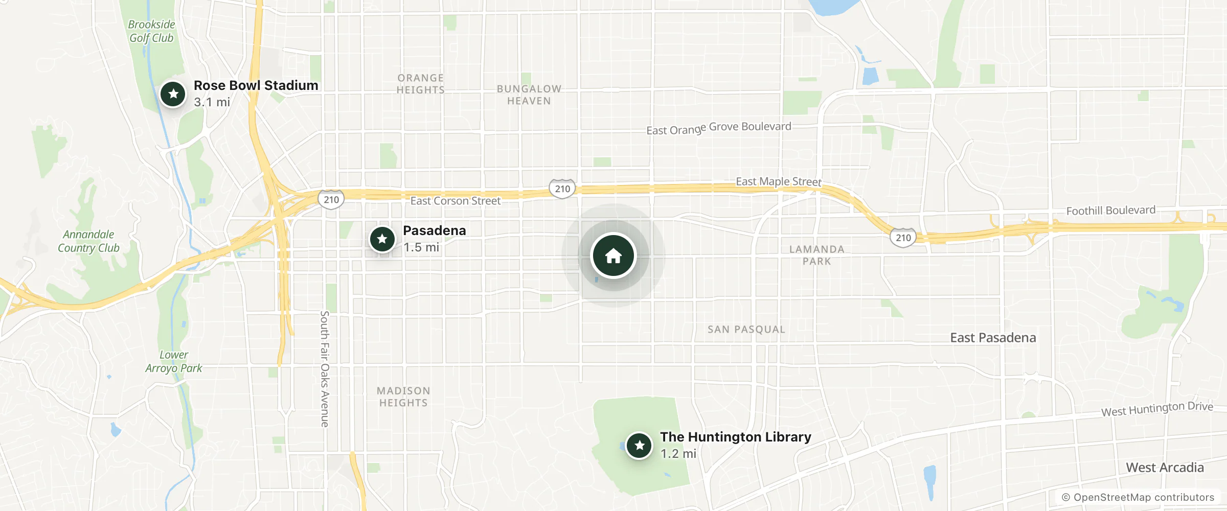 Map of Howard Johnson and nearby The Huntington Library, Pasadena and Rose Bowl Stadium
