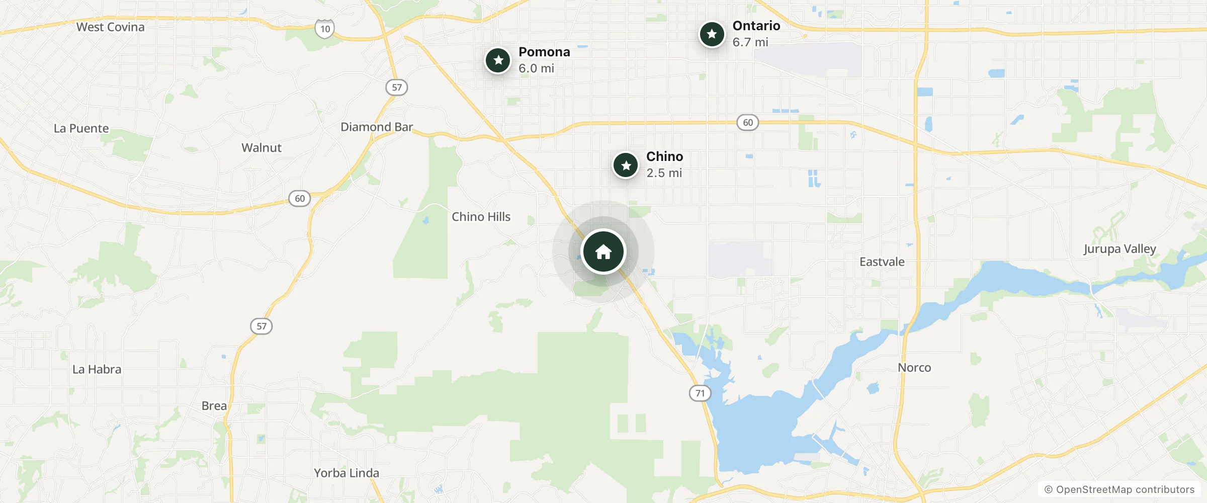 Map of Ayres Hotel Chino Hills - Ontario and nearby Chino, Pomona and Ontario