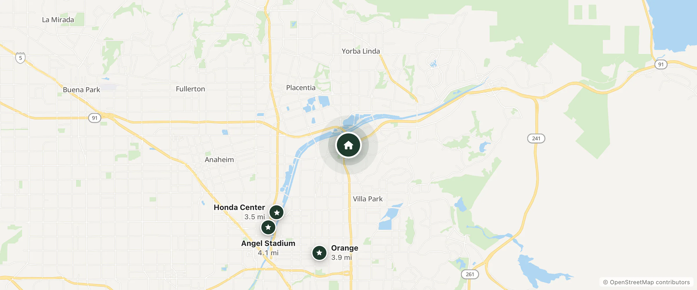 Map of Motel 6 and nearby Honda Center, Orange and Angel Stadium