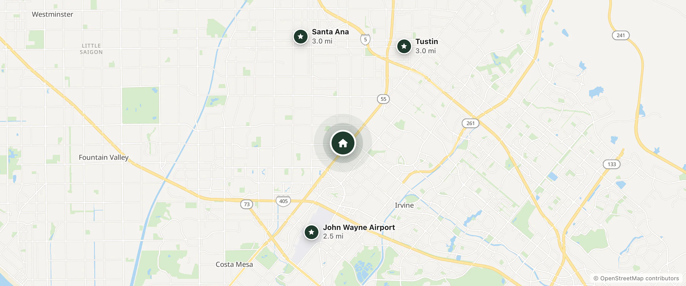Map of Embassy Suites by Hilton Santa Ana Orange County Airport and nearby John Wayne Airport, Tustin and Santa Ana
