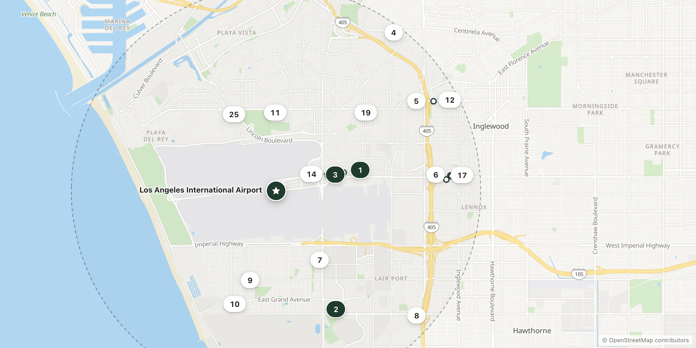 Map of hotels near Los Angeles International Airport