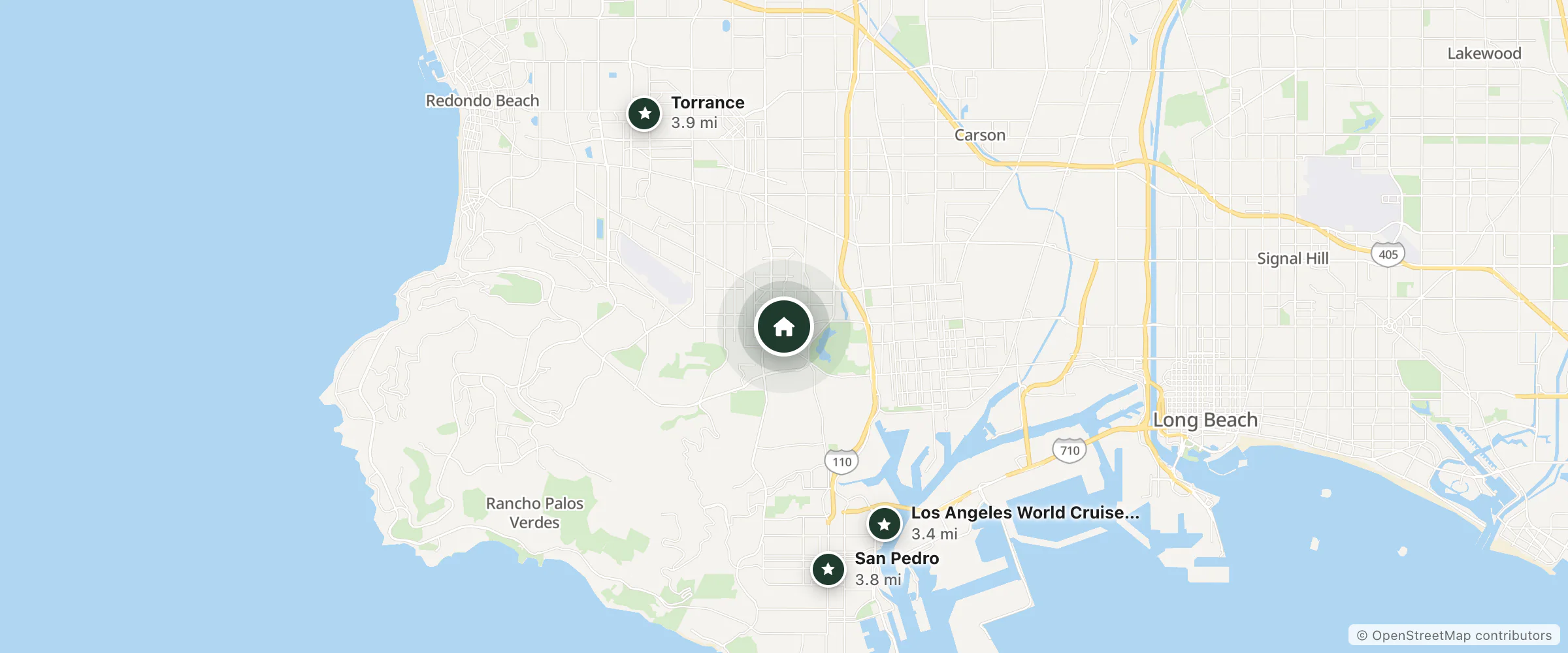 Map of Palm Motel and nearby Los Angeles World Cruise Center, San Pedro and Torrance