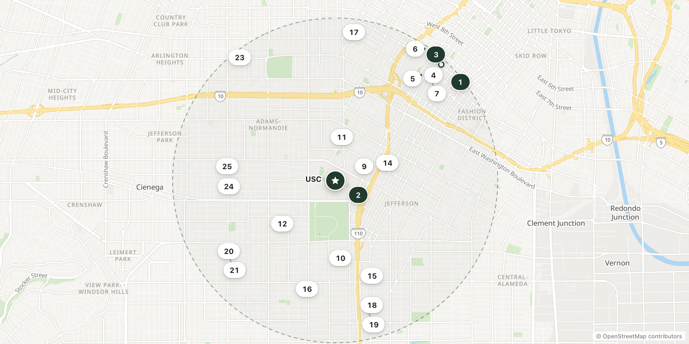 Map of hotels near USC
