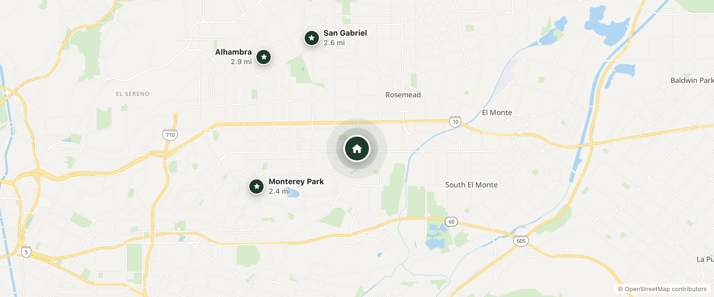 Map of Plaza Inn Motel and nearby Monterey Park, San Gabriel and Alhambra