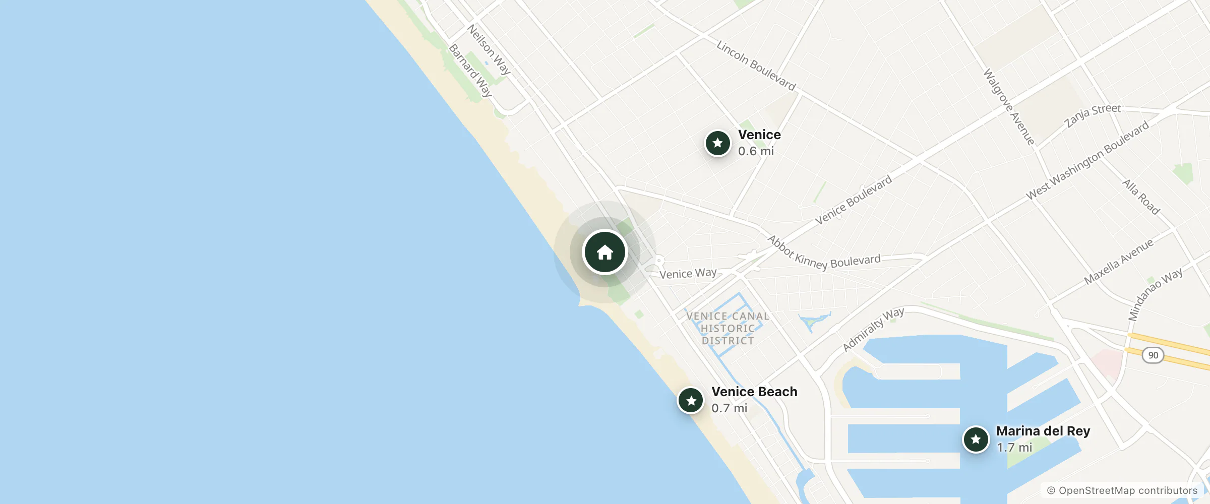 Map of Venice V Hotel and nearby Venice, Venice Beach and Marina del Rey