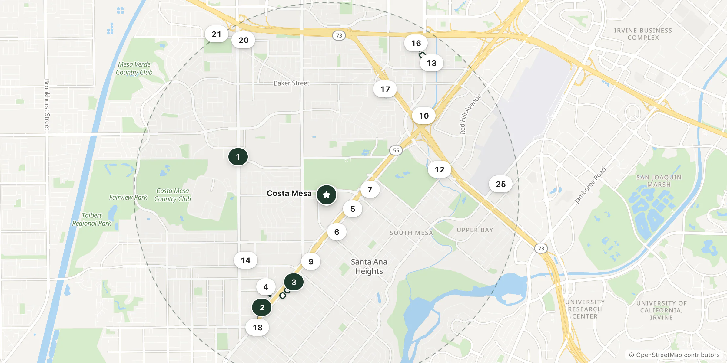 Map of hotels near Costa Mesa