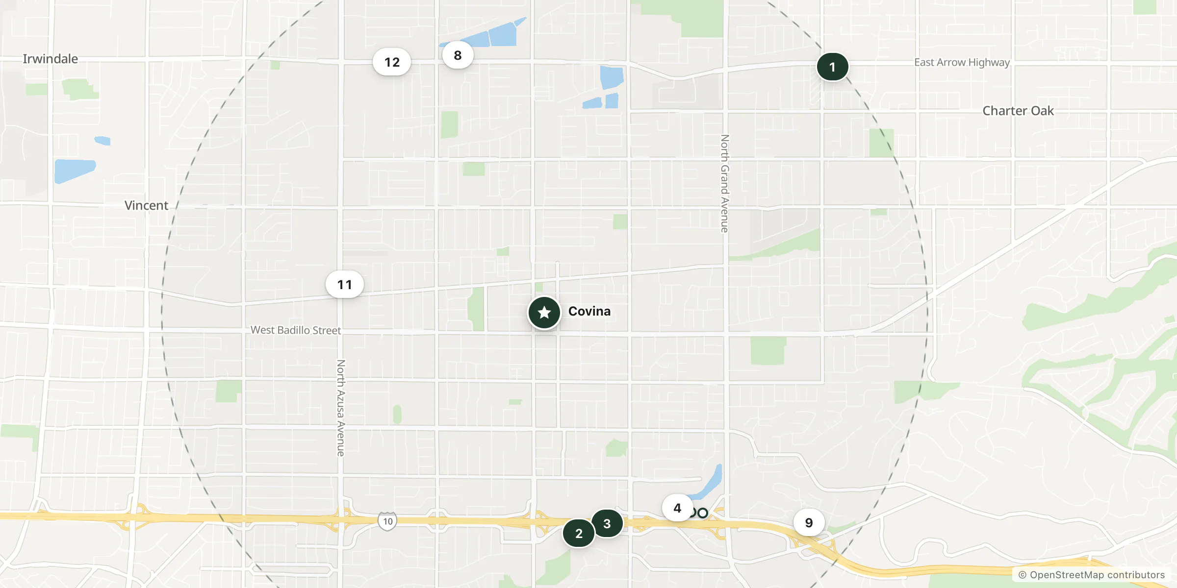 Map of hotels near Covina