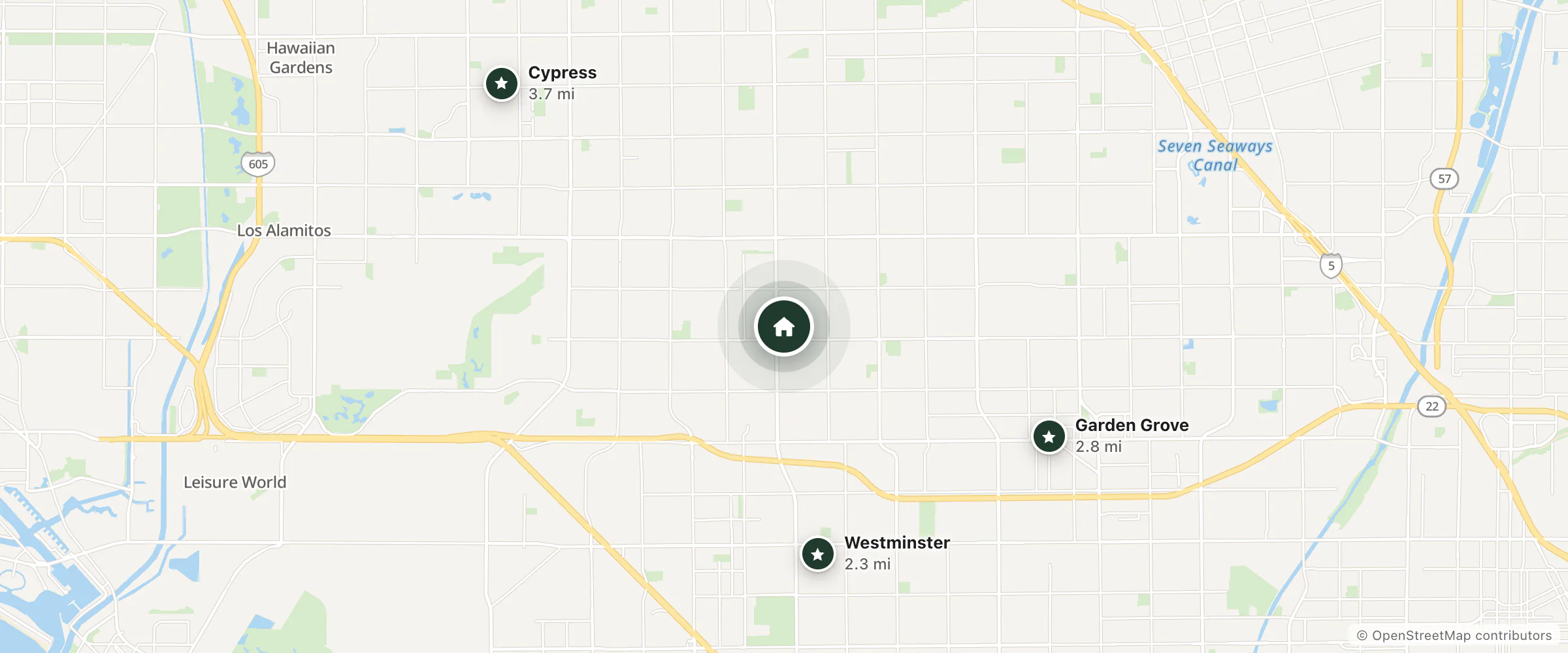 Map of Tahiti Motel and nearby Westminster, Garden Grove and Cypress