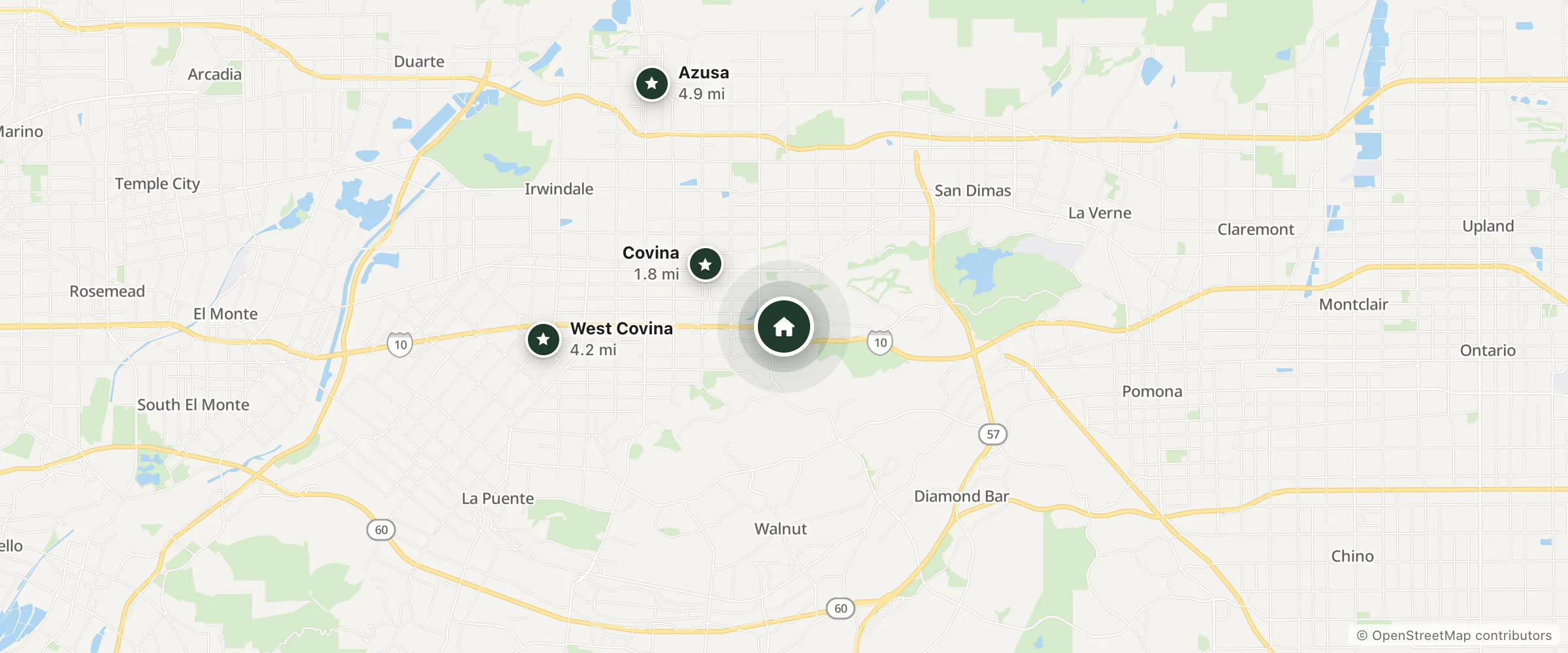Map of Vanllee Hotel & Suites Lvgem and nearby Covina, West Covina and Azusa