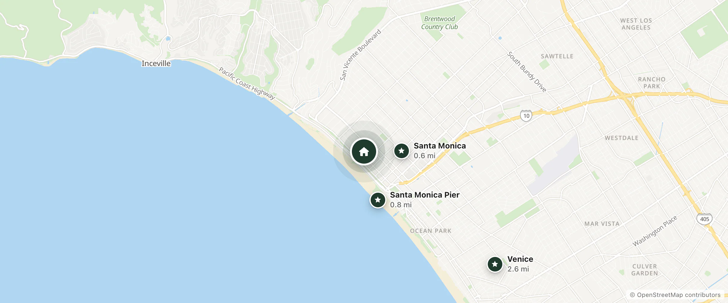 Map of Cal Mar Hotel Suites and nearby Santa Monica, Santa Monica Pier and Venice