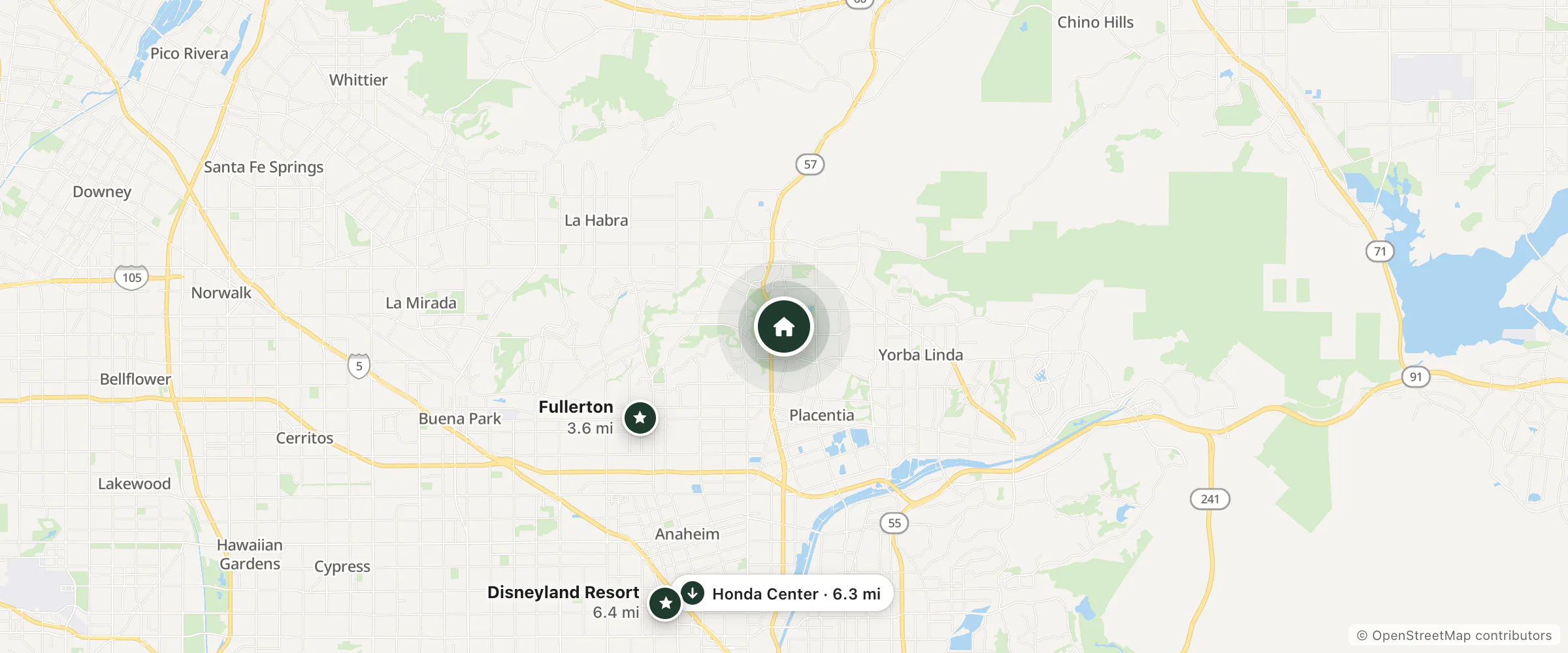 Map of The Bailey Hotel and nearby Fullerton, Honda Center and Disneyland Resort