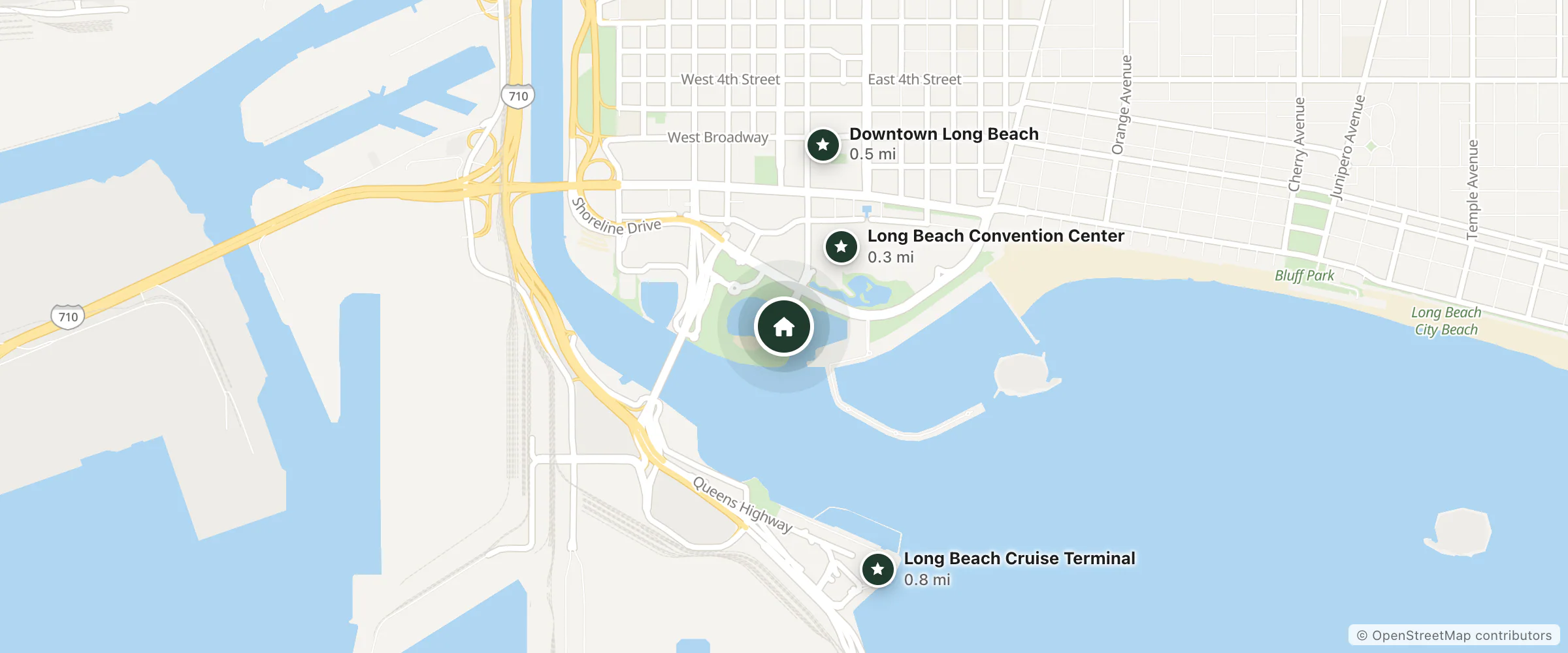 Map of Dockside Boat & Bed- Long Beach and nearby Long Beach Convention Center, Downtown Long Beach and Long Beach Cruise Terminal