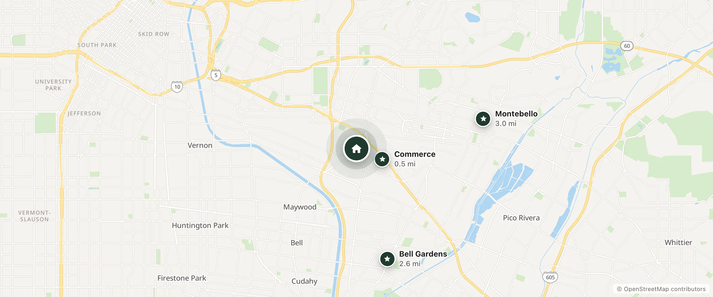 Map of Bamby's Motel and nearby Commerce, Bell Gardens and Montebello