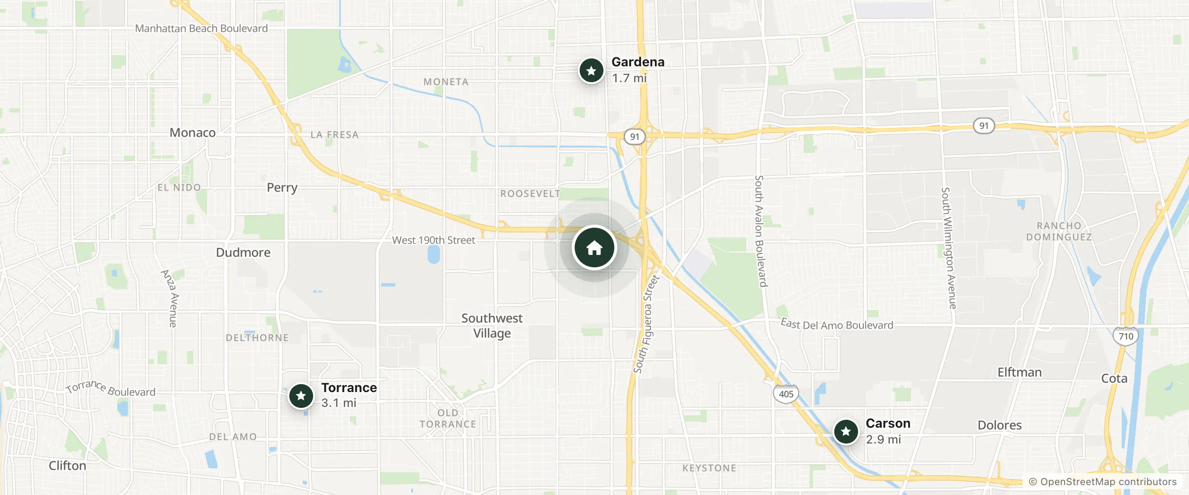 Map of Ritz-Carlton and nearby Gardena, Carson and Torrance