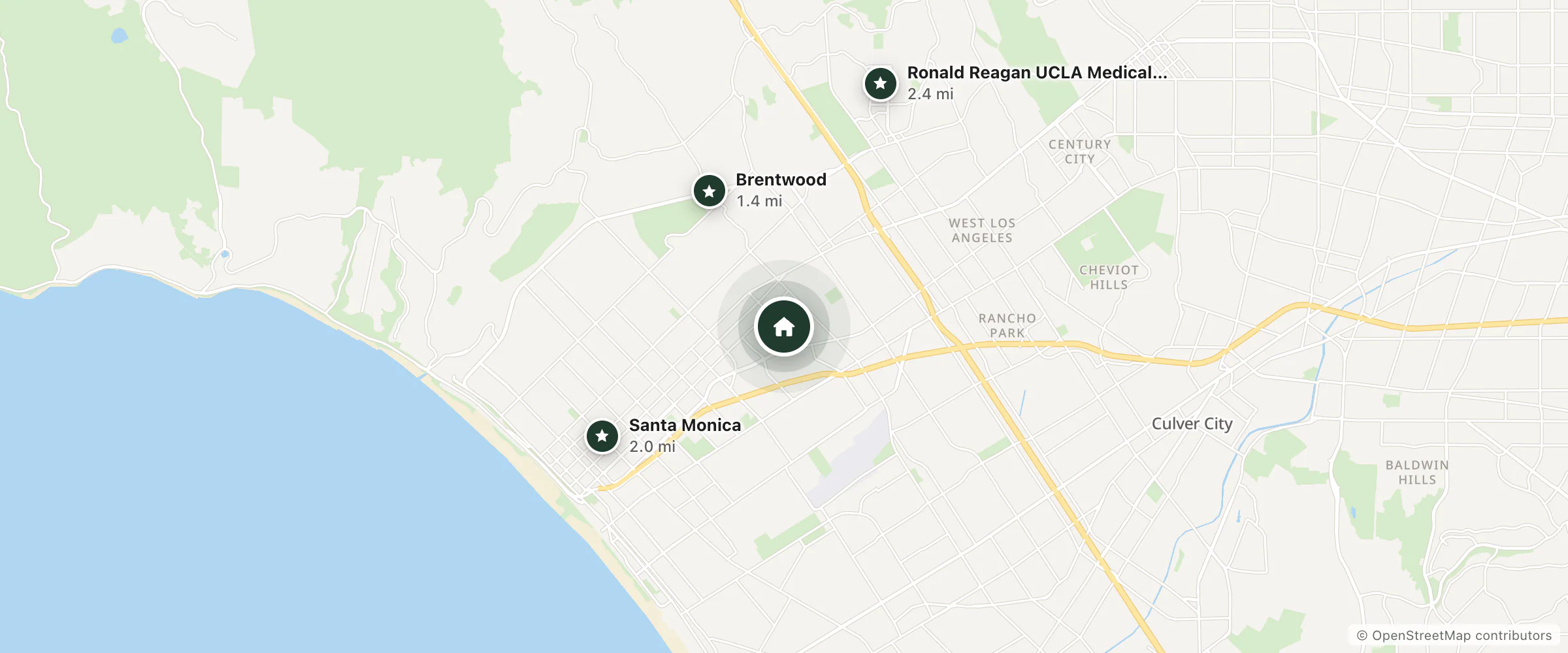 Map of Best Western Airport Plaza Inn and nearby Brentwood, Santa Monica and Ronald Reagan UCLA Medical Center