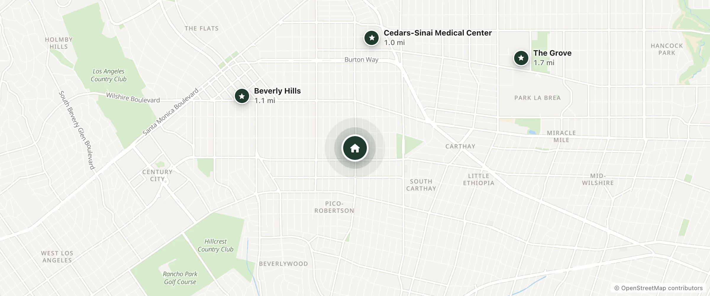 Map of Small Luxury Hotels and nearby Cedars-Sinai Medical Center, Beverly Hills and The Grove
